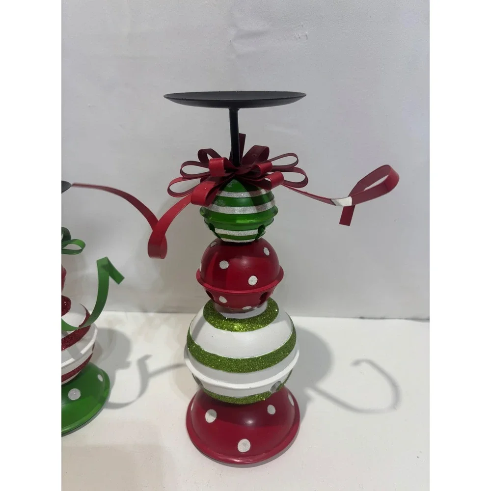 Burton Burton Candle Holders OS Red Green Jingle Bell Metal Set of 2 Christmas